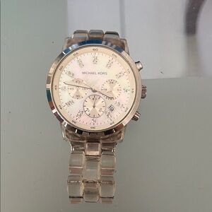 Michael Kors Silver and White Chronograph Watch